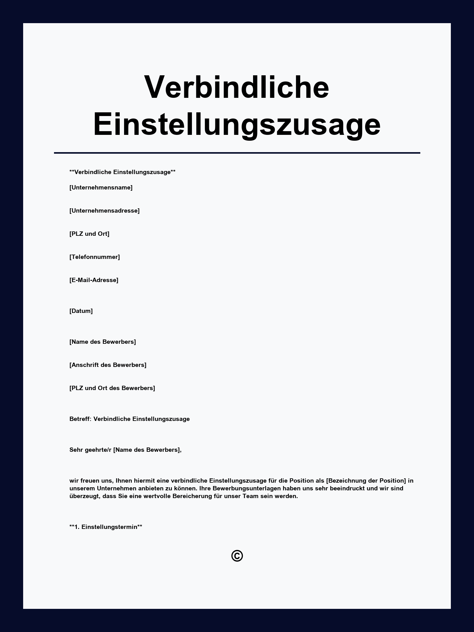 Verbindliche Einstellungszusage Muster