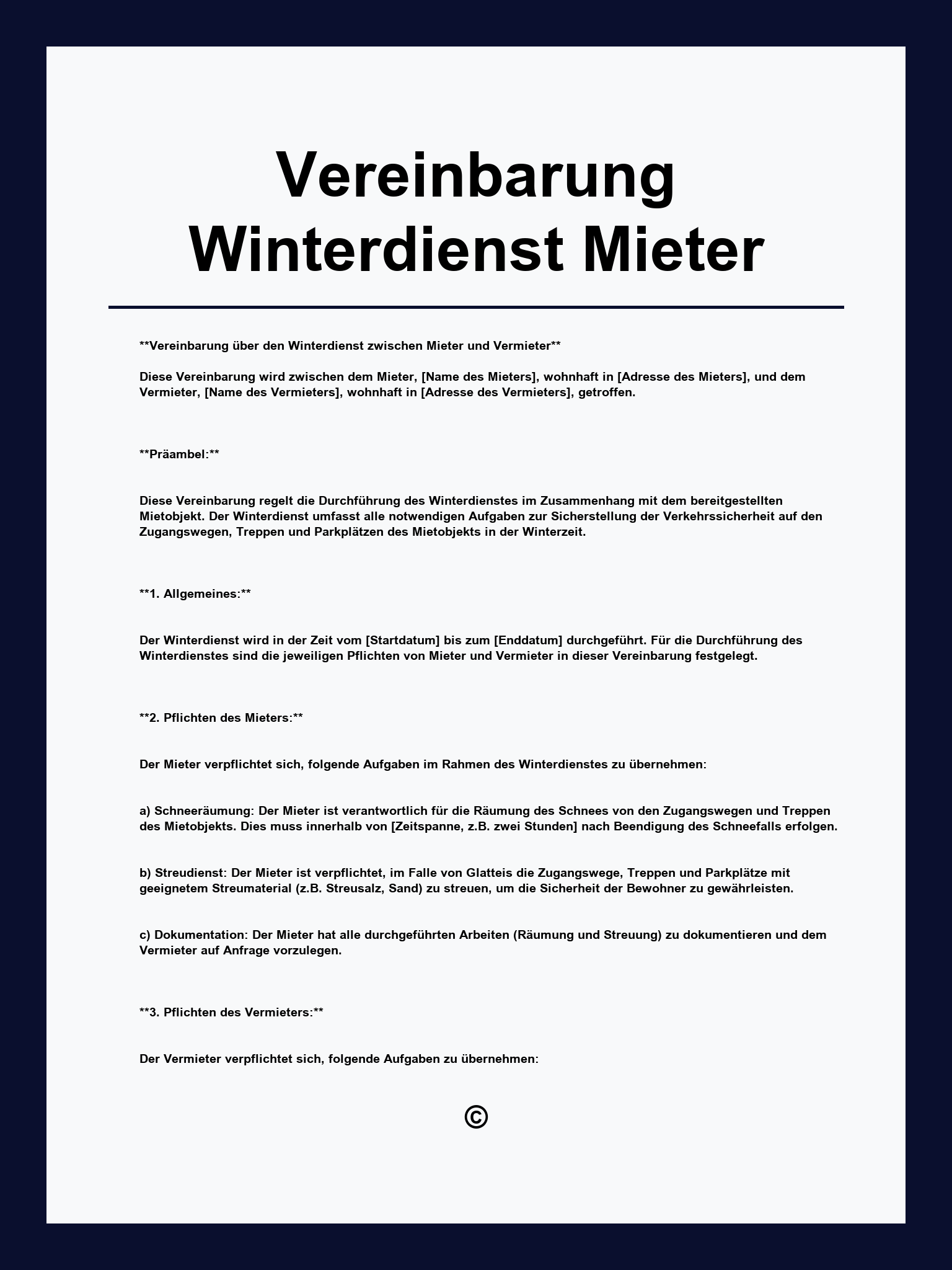 Vereinbarung Winterdienst Mieter Muster