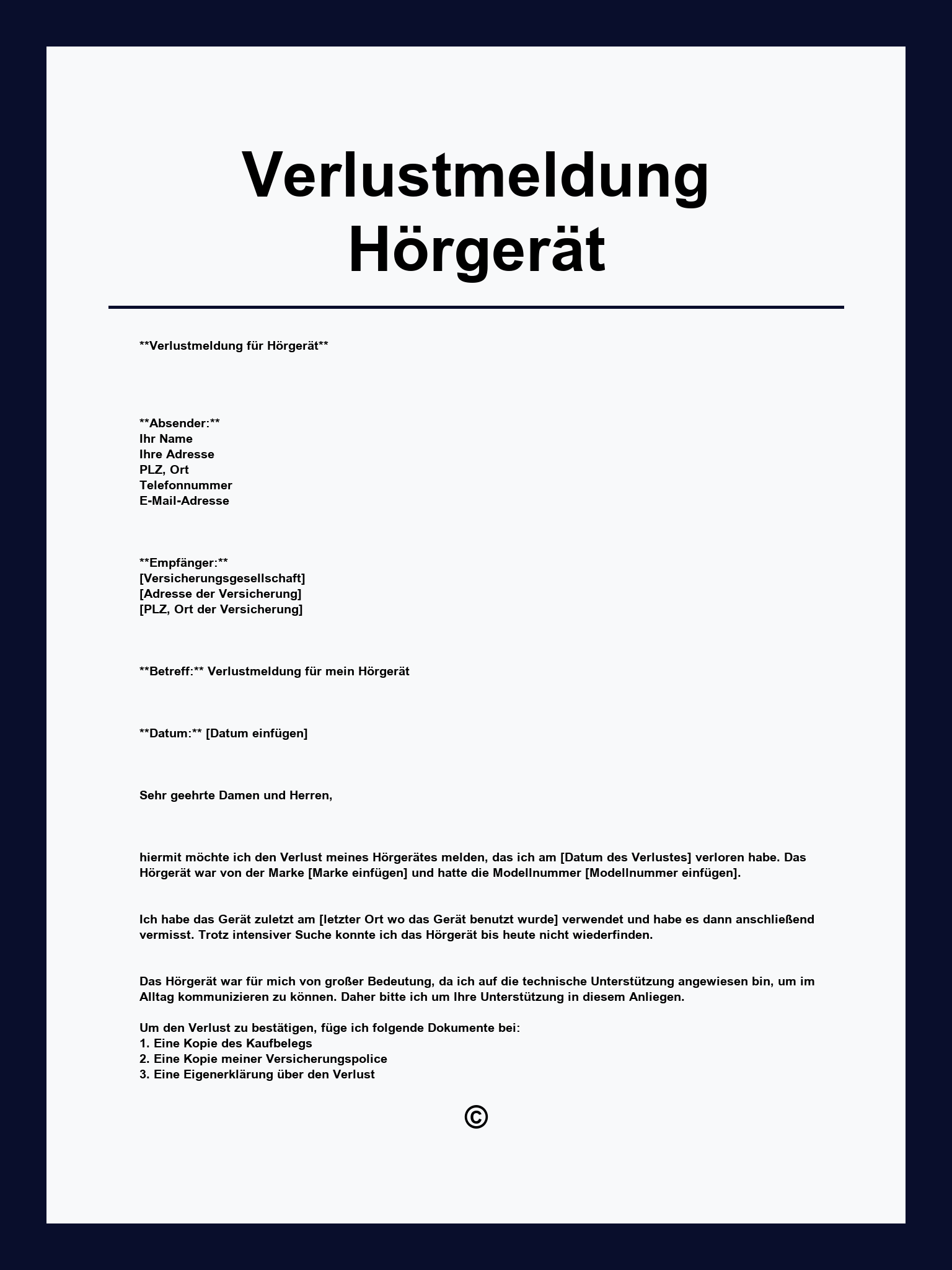 Verlustmeldung Hörgerät Vorlage