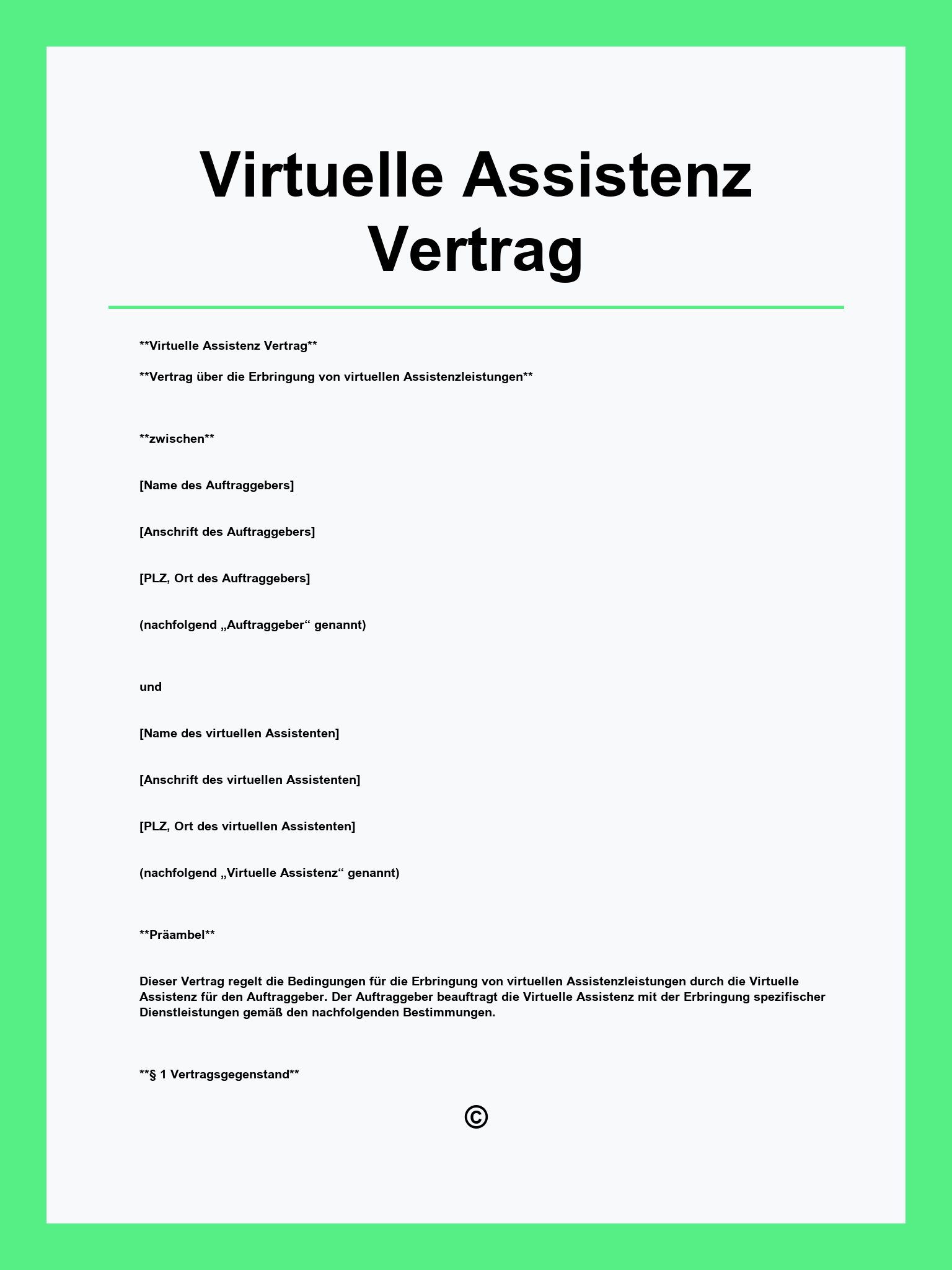 Virtuelle Assistenz Vertrag Muster