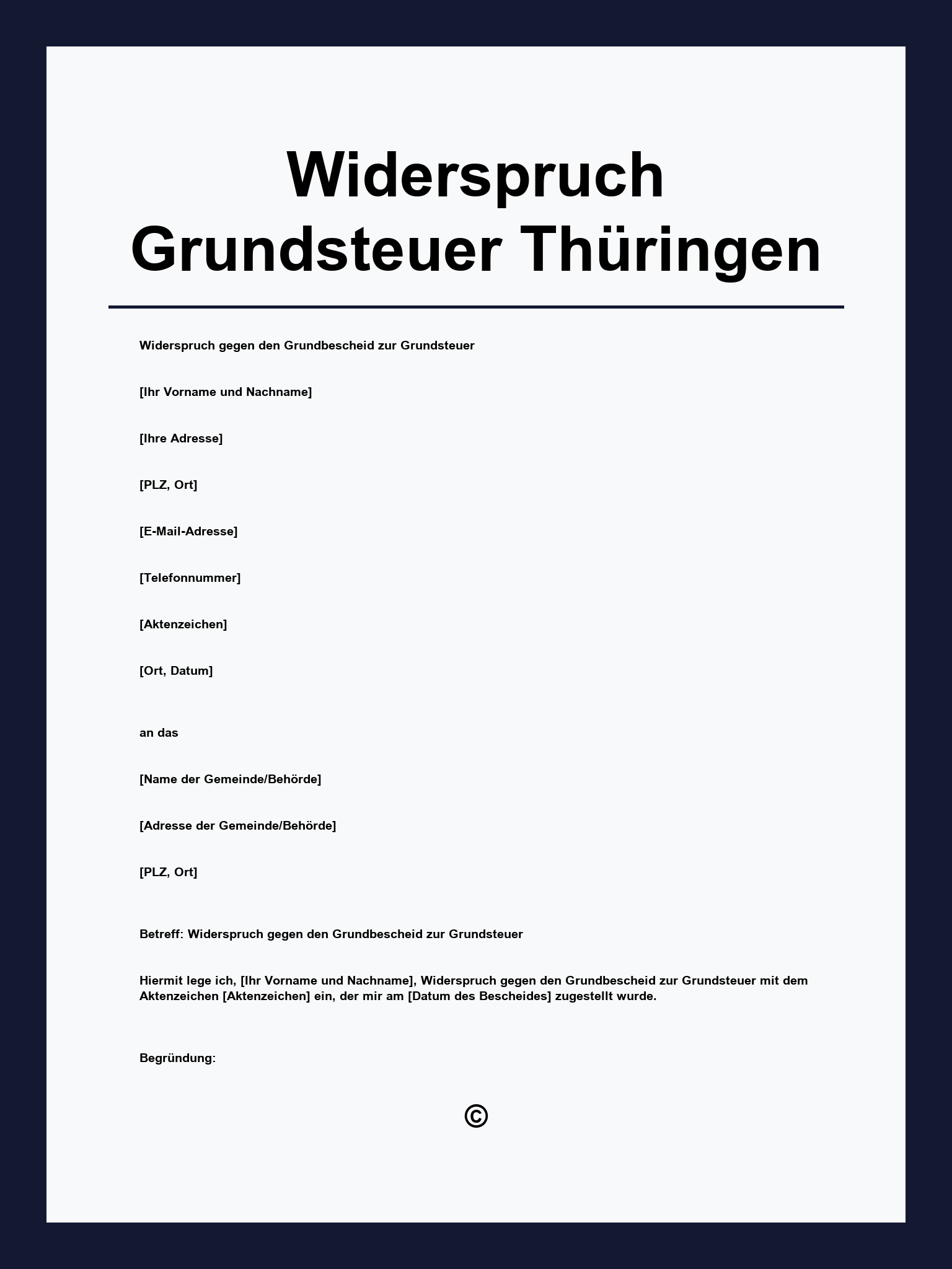 Widerspruch Grundsteuer Thüringen Muster