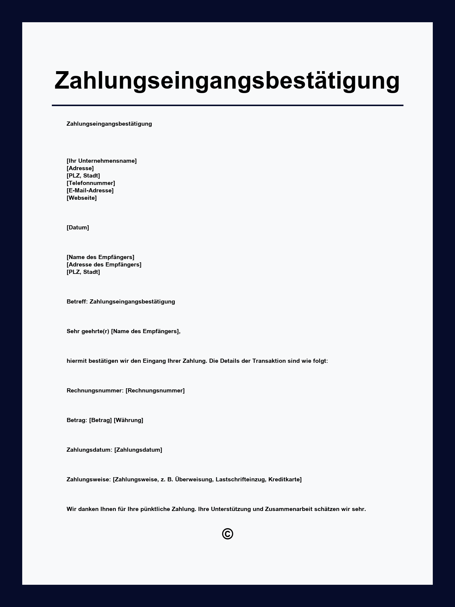 Zahlungseingangsbestätigung Vorlage