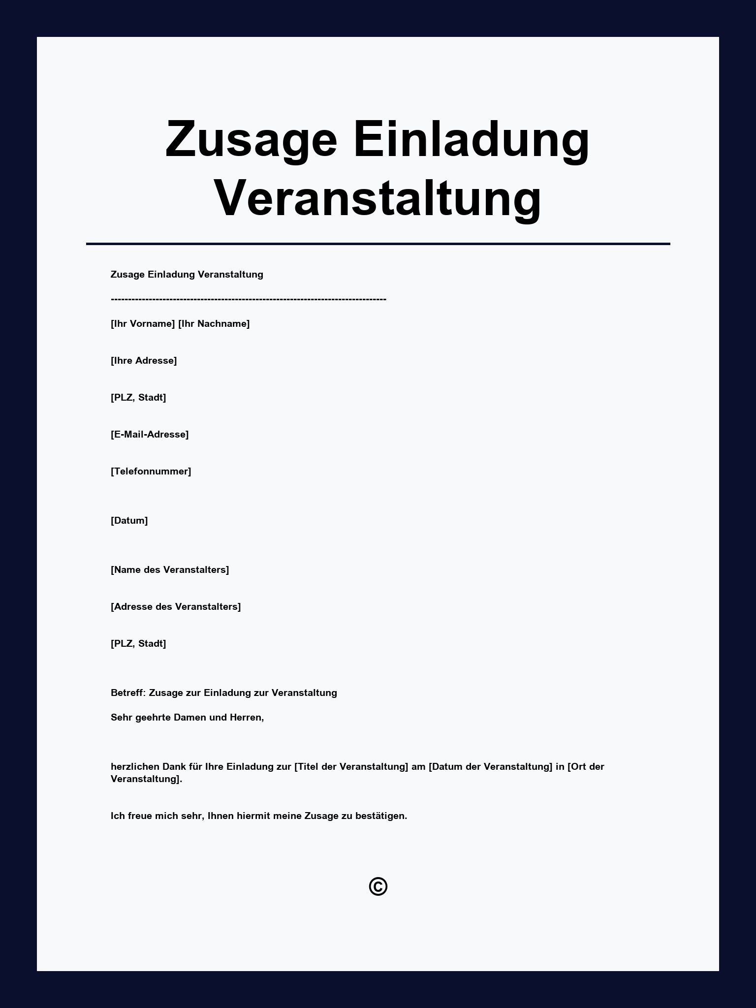 Zusage Einladung Veranstaltung